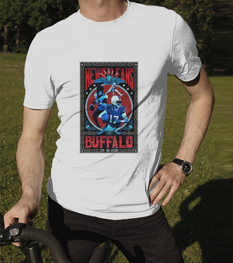 New Orleans Vs Buffalo September 28 2025 NFL Football Josh Allen Tyler Bass T-Shirt