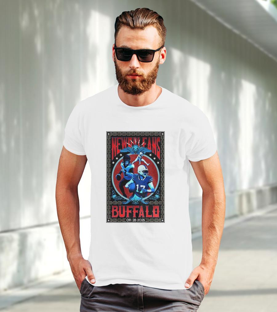 New Orleans Vs Buffalo September 28 2025 NFL Football Josh Allen Tyler Bass T-Shirt