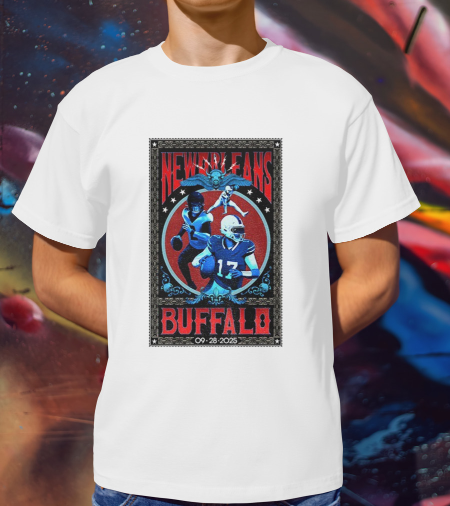 New Orleans Vs Buffalo September 28 2025 NFL Football Josh Allen Tyler Bass T-Shirt