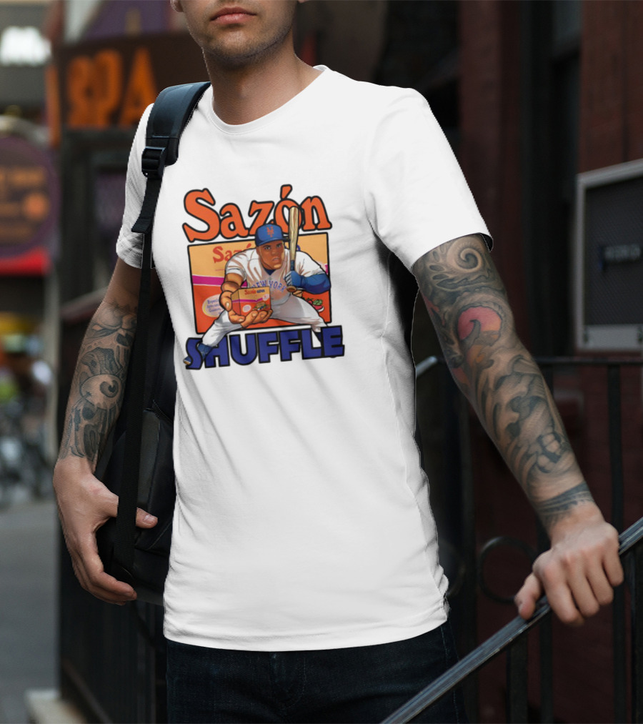 New York Sazón Goya Baseball Player Shuffle T-Shirt