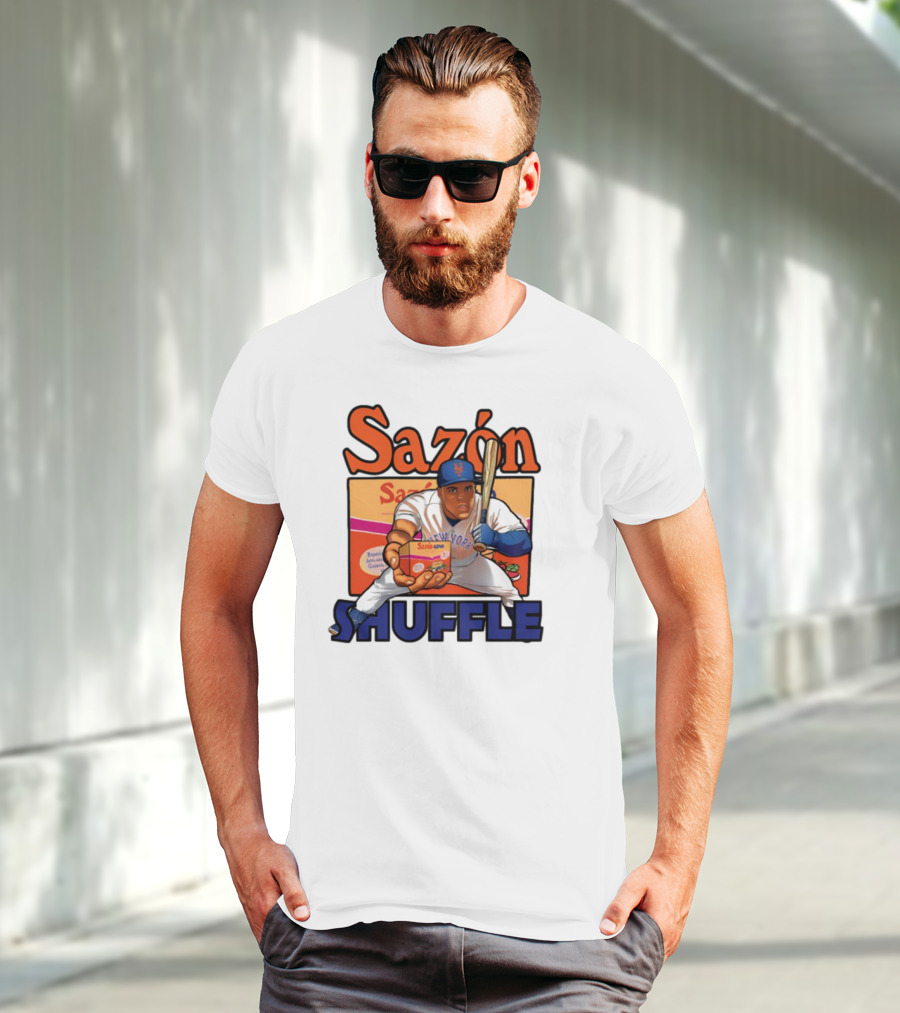 New York Sazón Goya Baseball Player Shuffle T-Shirt