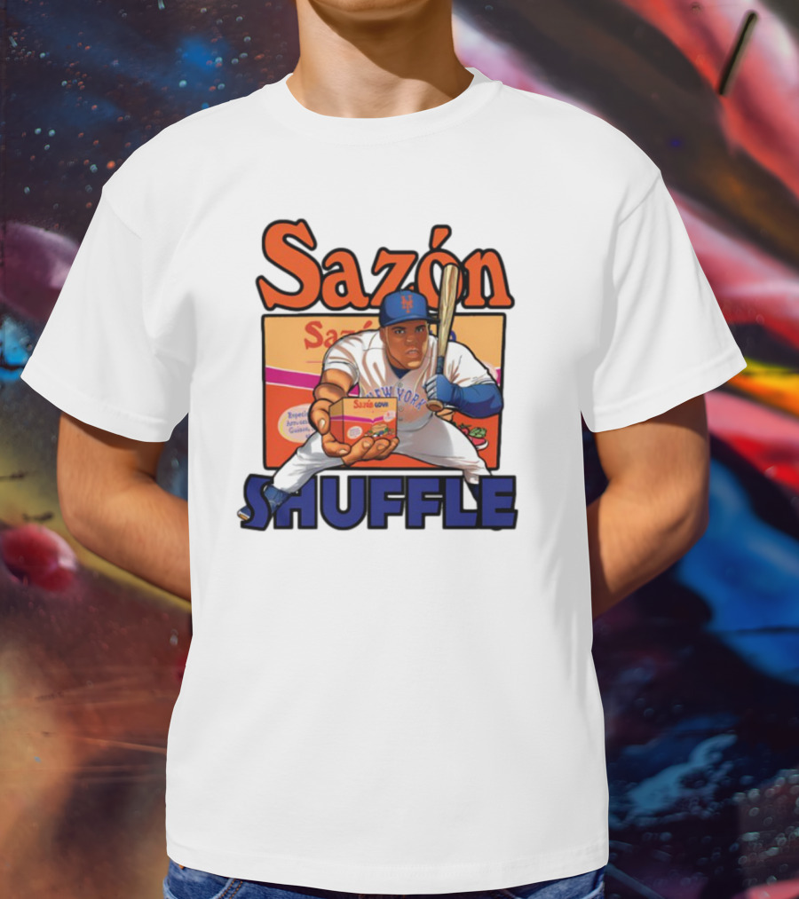 New York Sazón Goya Baseball Player Shuffle T-Shirt
