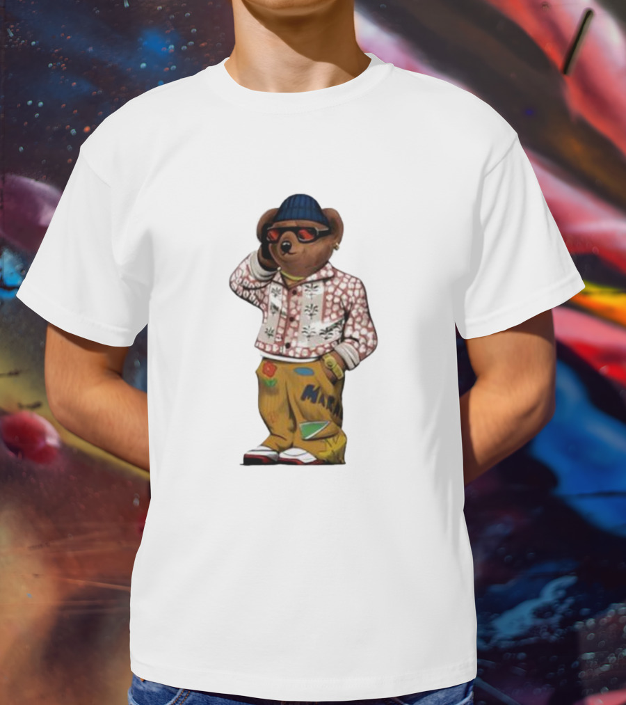 Folk Fitted Bear Floral Pattern Jacket Cool Style T-Shirt