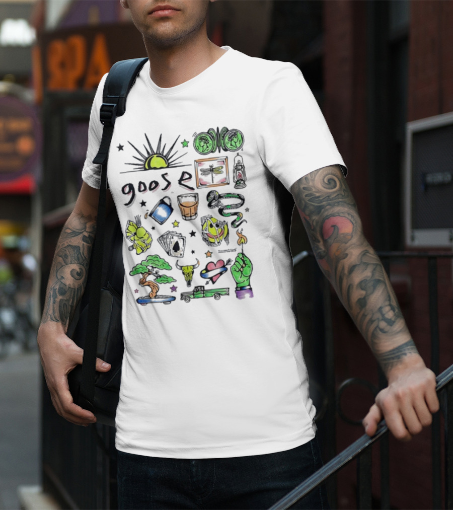 Goose Highlighter Hand Colored Sun Lock Tree Heart Candle Imagery T-Shirt