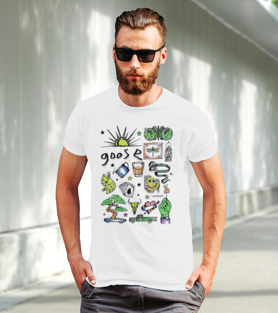Goose Highlighter Hand Colored Sun Lock Tree Heart Candle Imagery T-Shirt