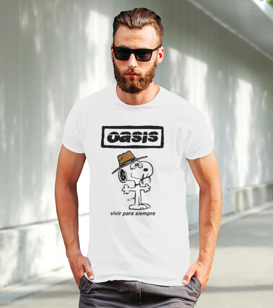 Snoopy Oasis Vivir Para Siempre Taza Café En El Desierto Icono Vintage T-Shirt