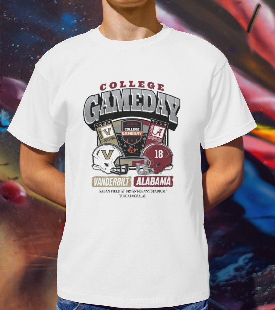 College GameDay Vanderbilt Commodores Vs Alabama Crimson Tide Saban Field Bryant Denny Stadium Tuscaloosa 2025 T-Shirt