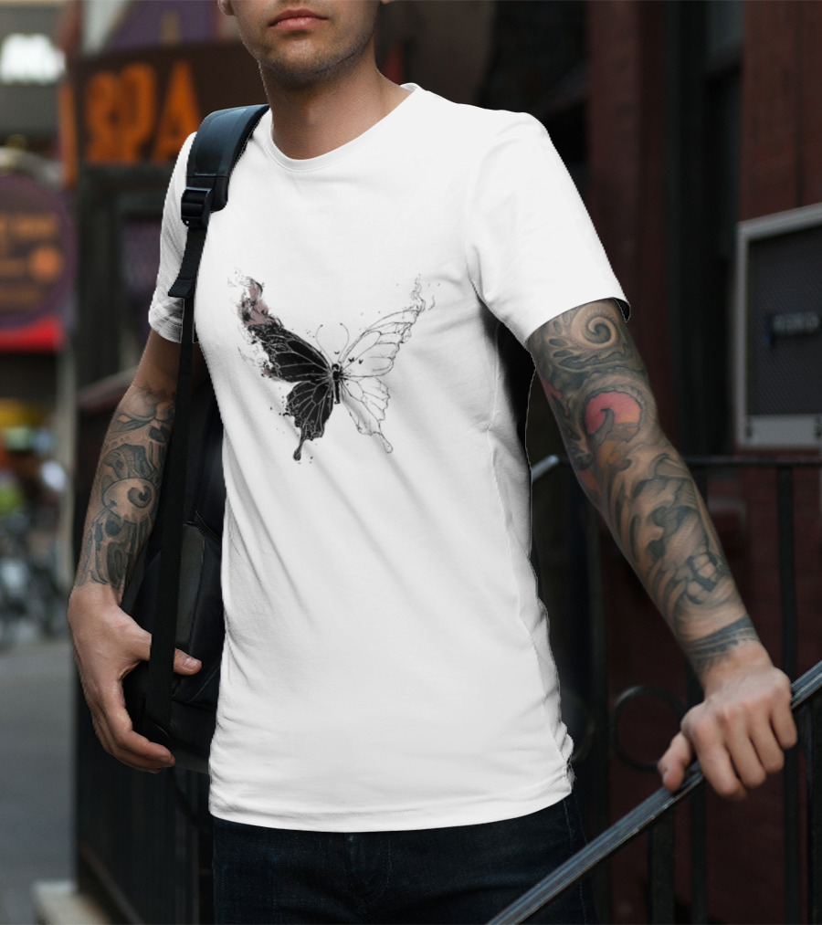 Princess Goes Butterfly Diagram Black Wings Illustration T-Shirt