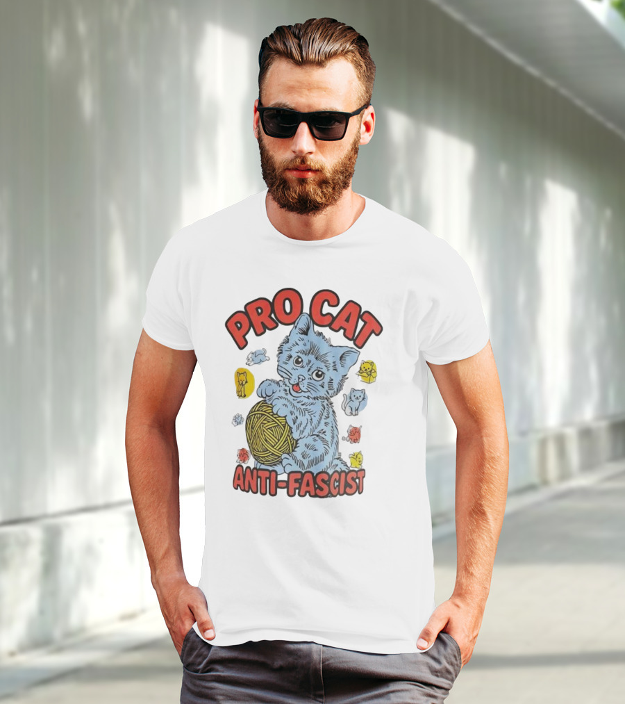 Pro Cat Anti Fascist Cat Ball Of Yarn With Cute Kittens T-Shirt
