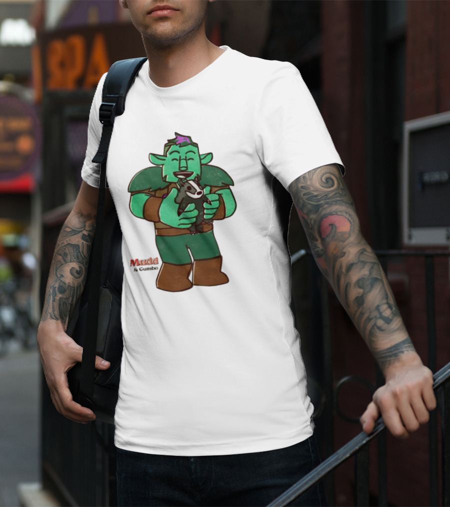 Mudd & Omino Goblin Character Embracing Pet Badger T-Shirt
