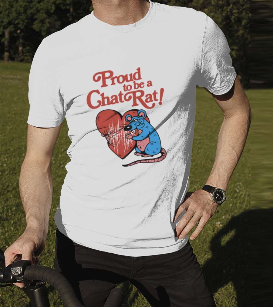 Proud To Be A Chat Rat Heart Hugging Cartoon Blue Rat T-Shirt