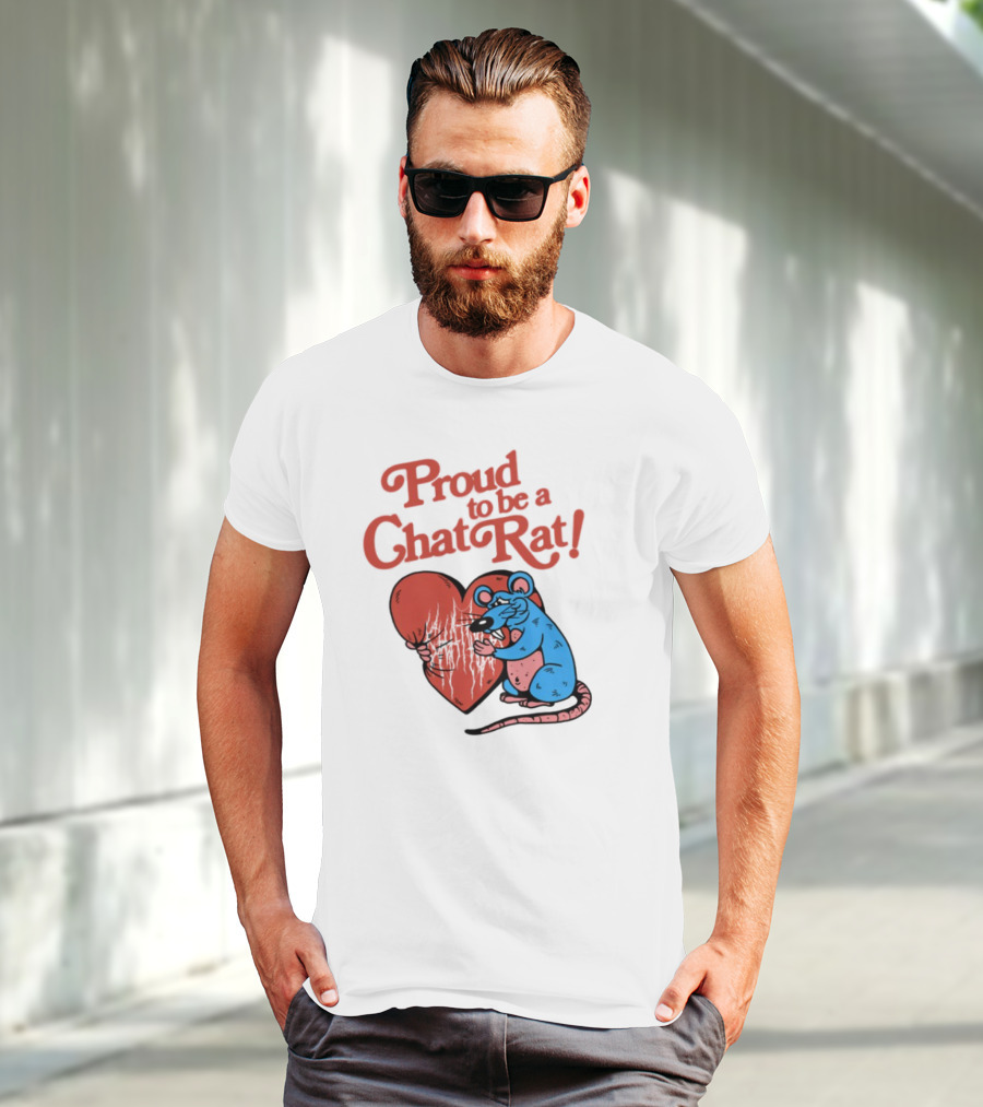 Proud To Be A Chat Rat Heart Hugging Cartoon Blue Rat T-Shirt