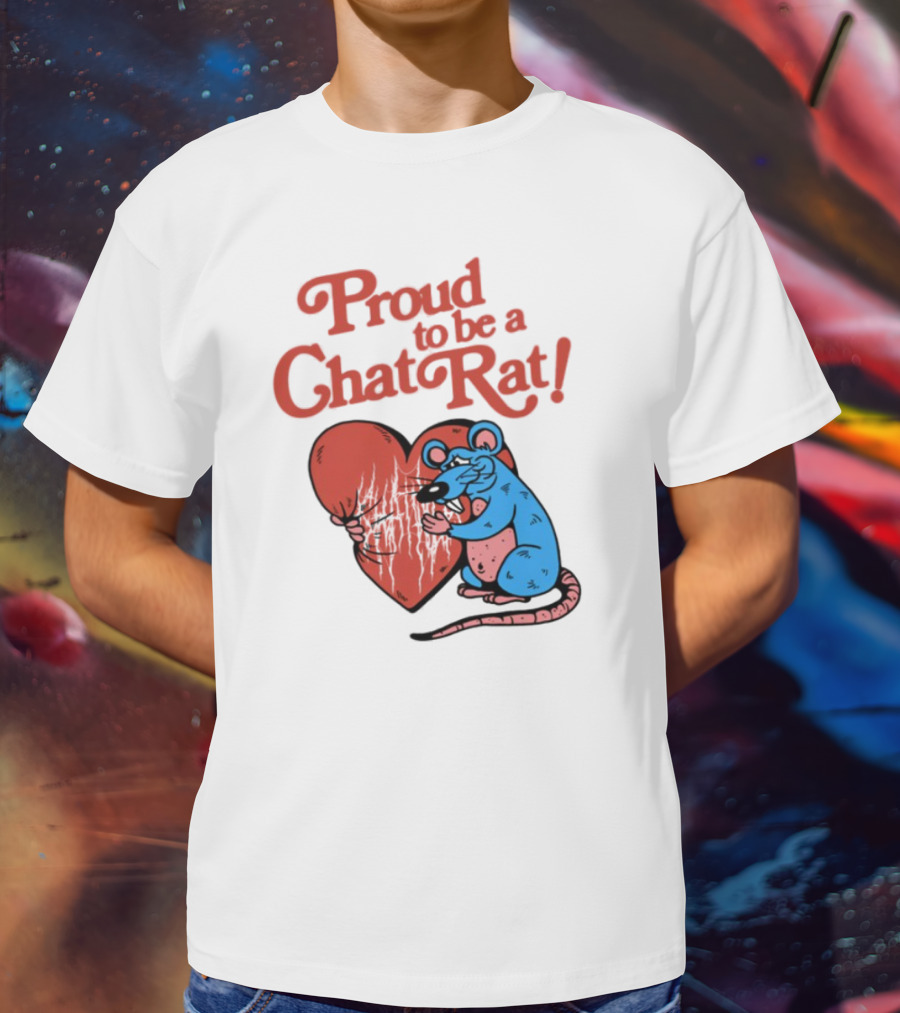 Proud To Be A Chat Rat Heart Hugging Cartoon Blue Rat T-Shirt