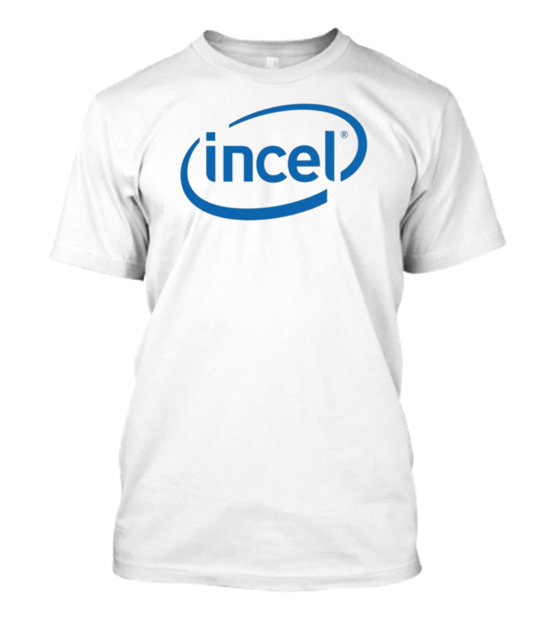 Intel Parody Incel Blue Text T-Shirt