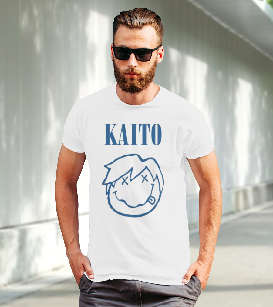 Kaito Blue Cartoon Smiley Face With X Eyes T-Shirt