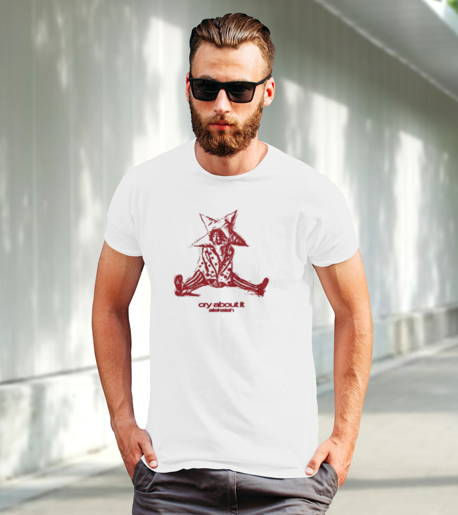 Aleksiah Cry About It Red Sketchy Cat Ears Print T-Shirt