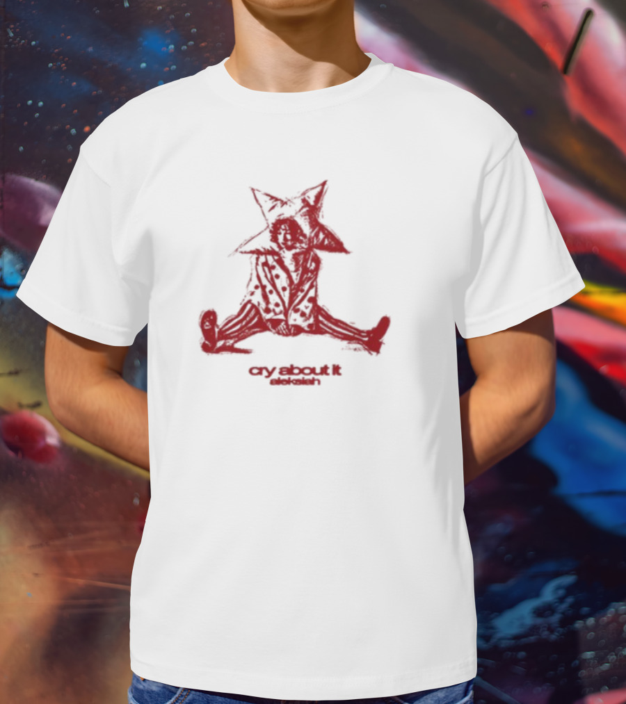 Aleksiah Cry About It Red Sketchy Cat Ears Print T-Shirt