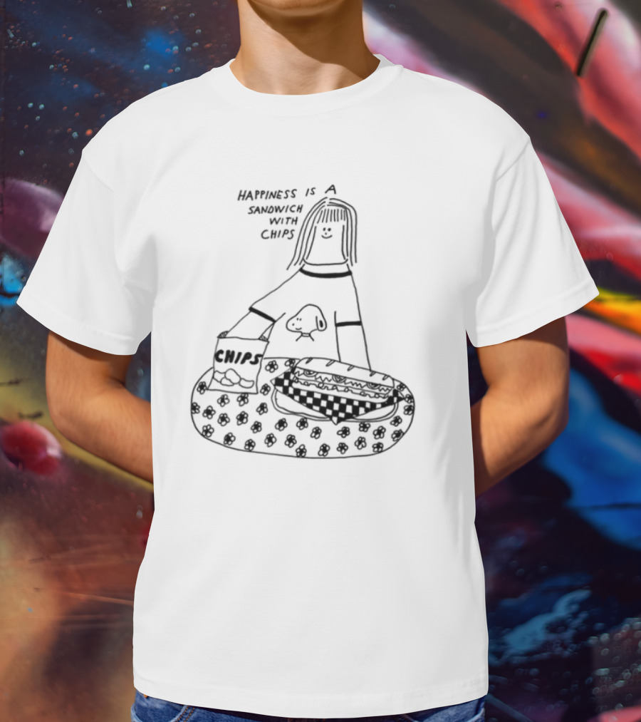 Happiness Is A Sandwich With Chips Fun Skull Character T-Shirt