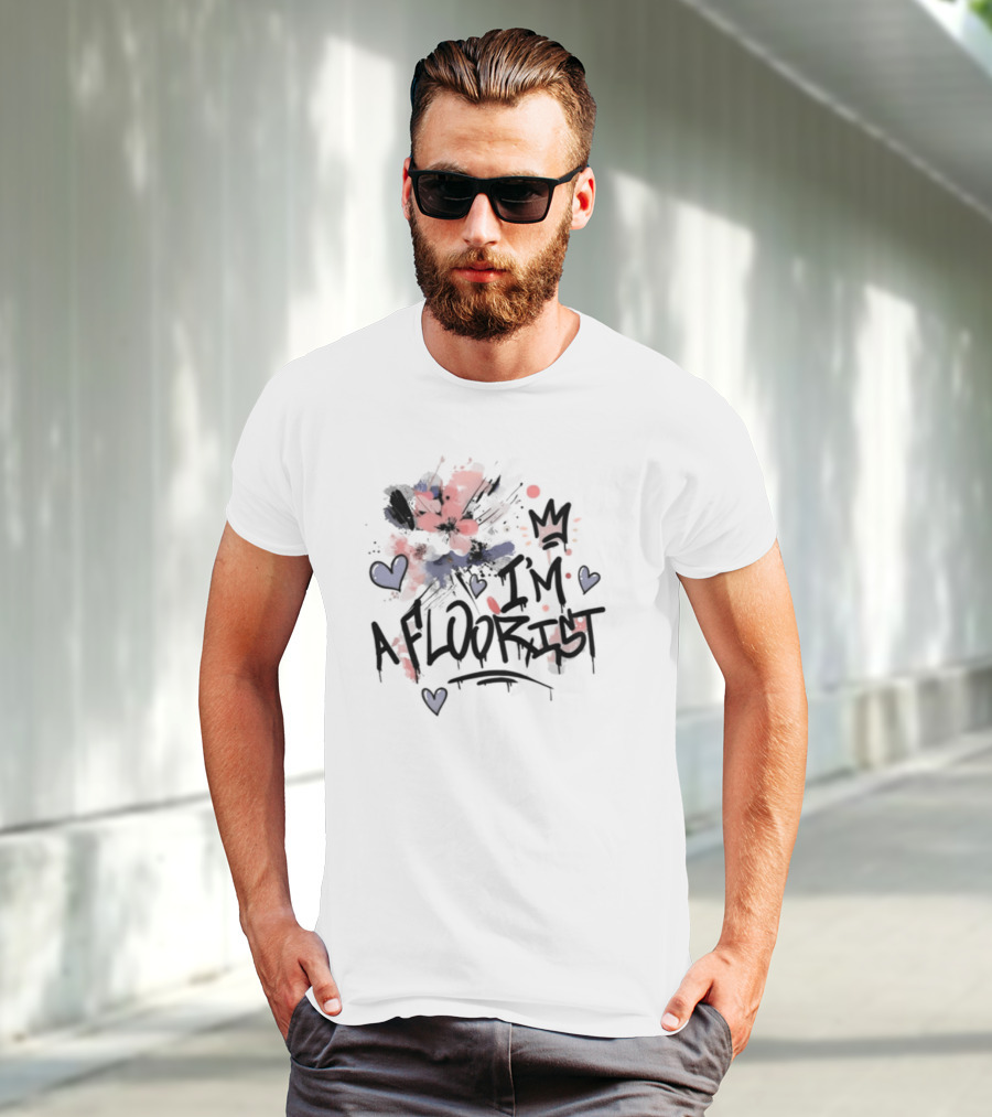 I'm A Floorist Red And Blue Floral Hearts Crown T-Shirt
