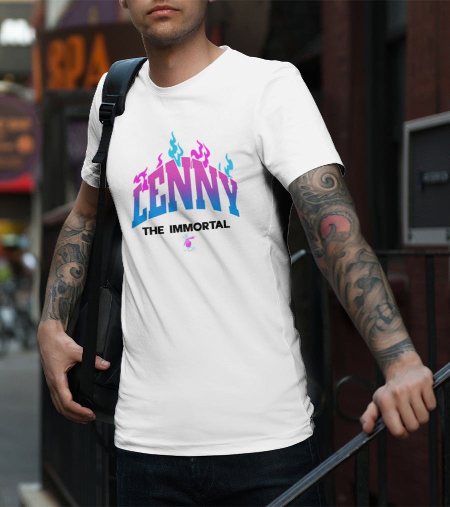 Lenny The Immortal Flaming Gradient Text With Cartoon Character T-Shirt