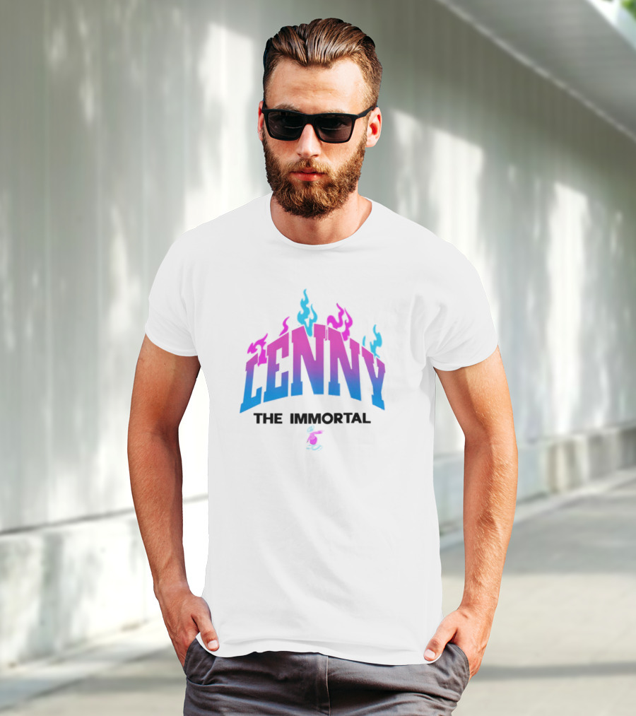 Lenny The Immortal Flaming Gradient Text With Cartoon Character T-Shirt