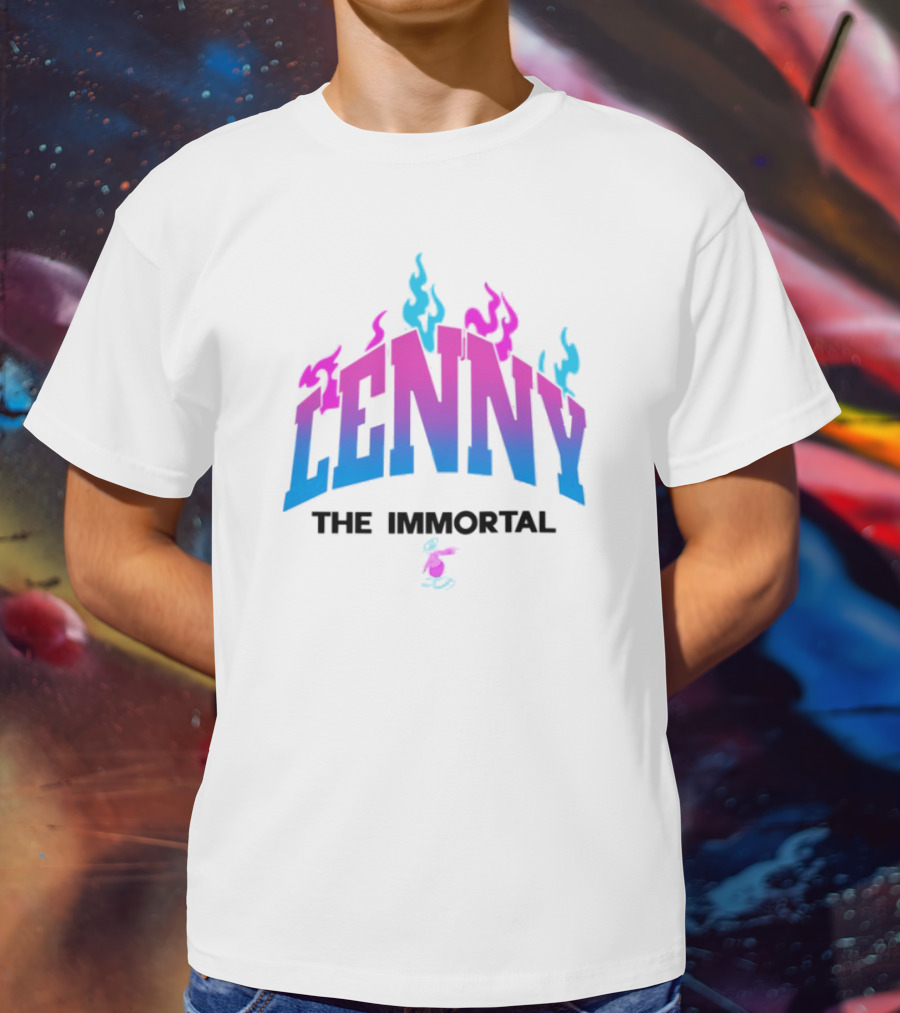 Lenny The Immortal Flaming Gradient Text With Cartoon Character T-Shirt