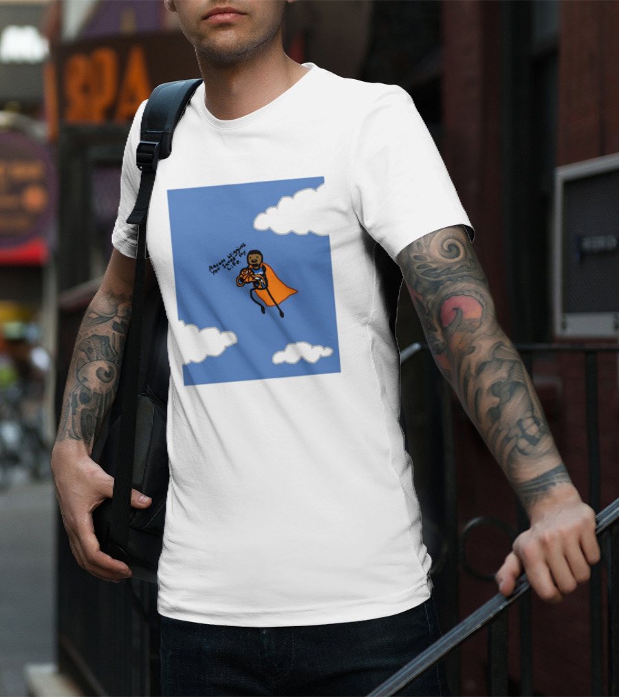 Aaron Wiggins You Saved My Life Superhero Drawing Floating In Clouds T-Shirt
