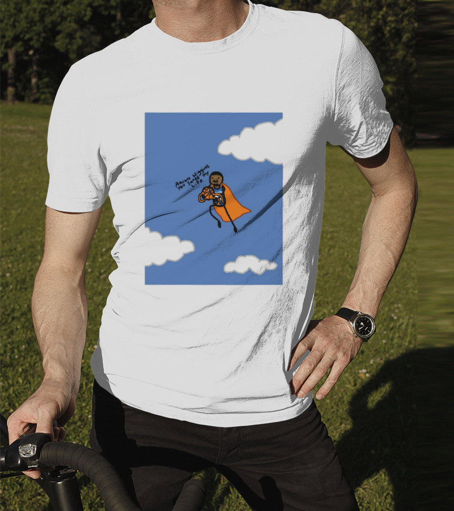Aaron Wiggins You Saved My Life Superhero Drawing Floating In Clouds T-Shirt