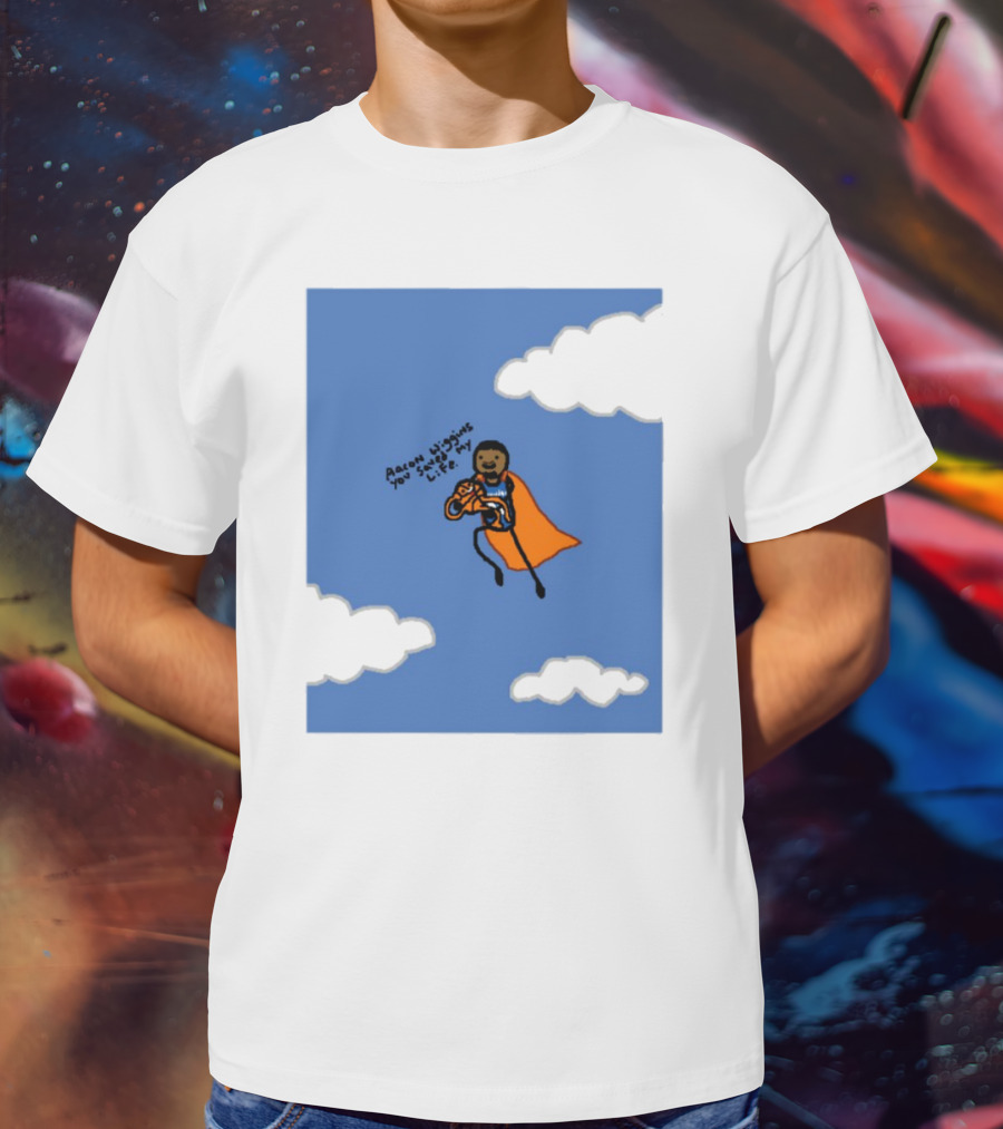 Aaron Wiggins You Saved My Life Superhero Drawing Floating In Clouds T-Shirt
