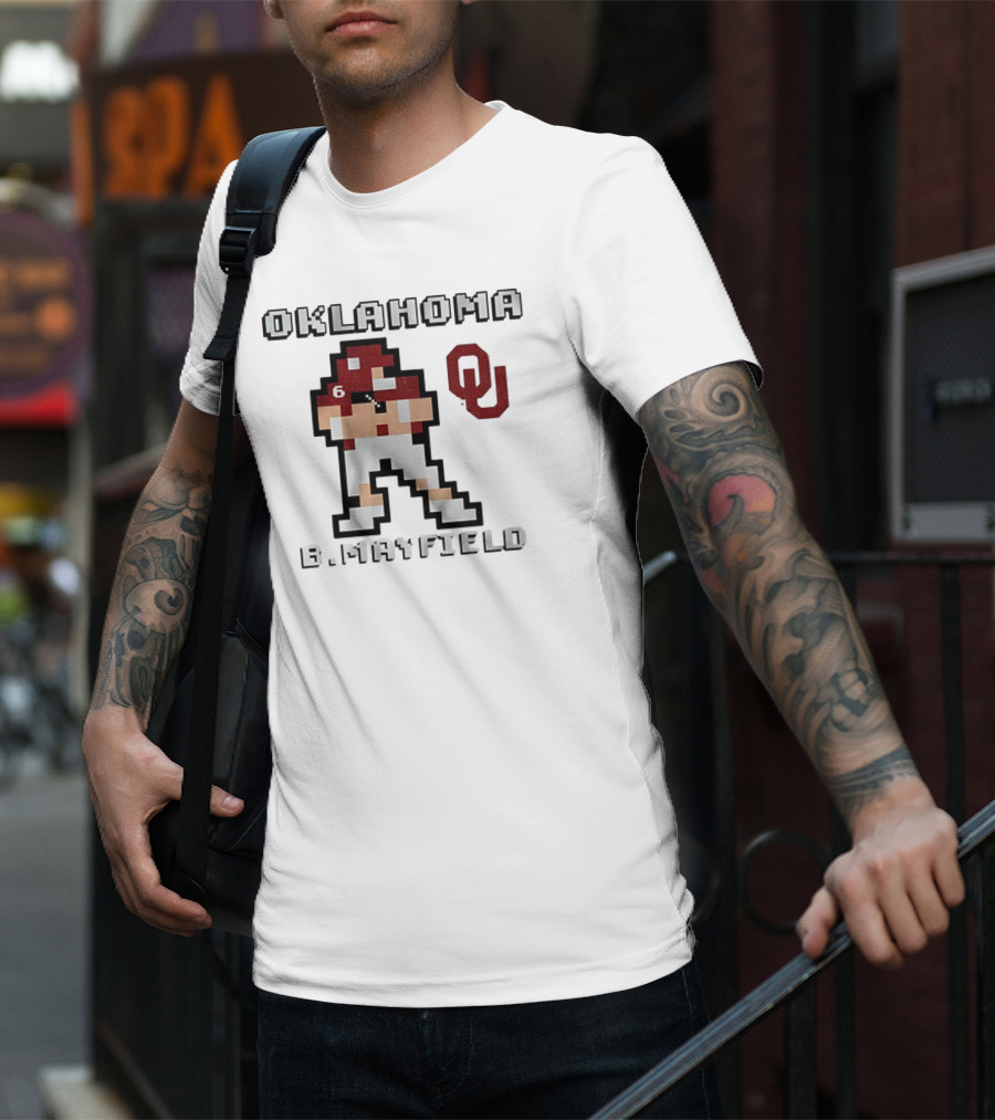 Oklahoma Sooners B. Mayfield Retro Pixel Football T-Shirt