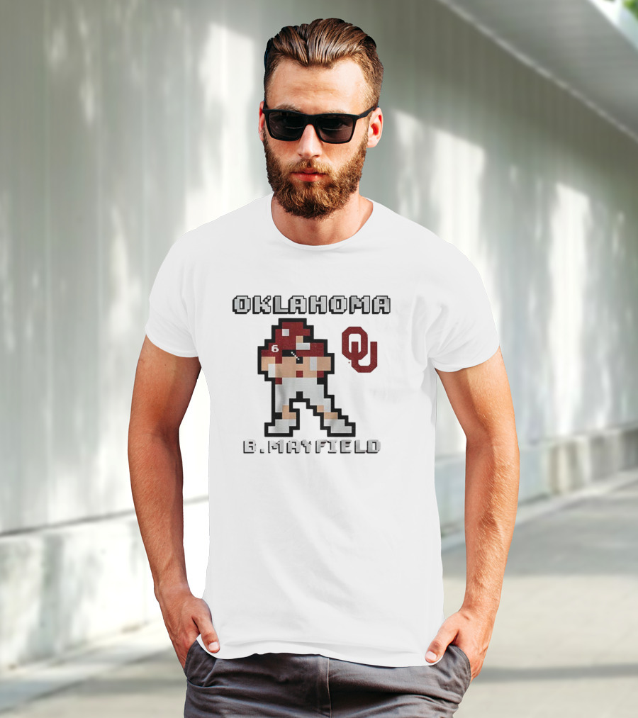 Oklahoma Sooners B. Mayfield Retro Pixel Football T-Shirt