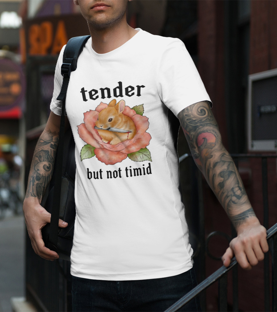 Bunny Tender But Not Timid Cute Rabbit With Knife In Rose T-Shirt