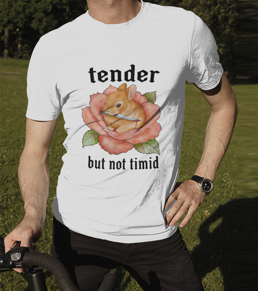 Bunny Tender But Not Timid Cute Rabbit With Knife In Rose T-Shirt