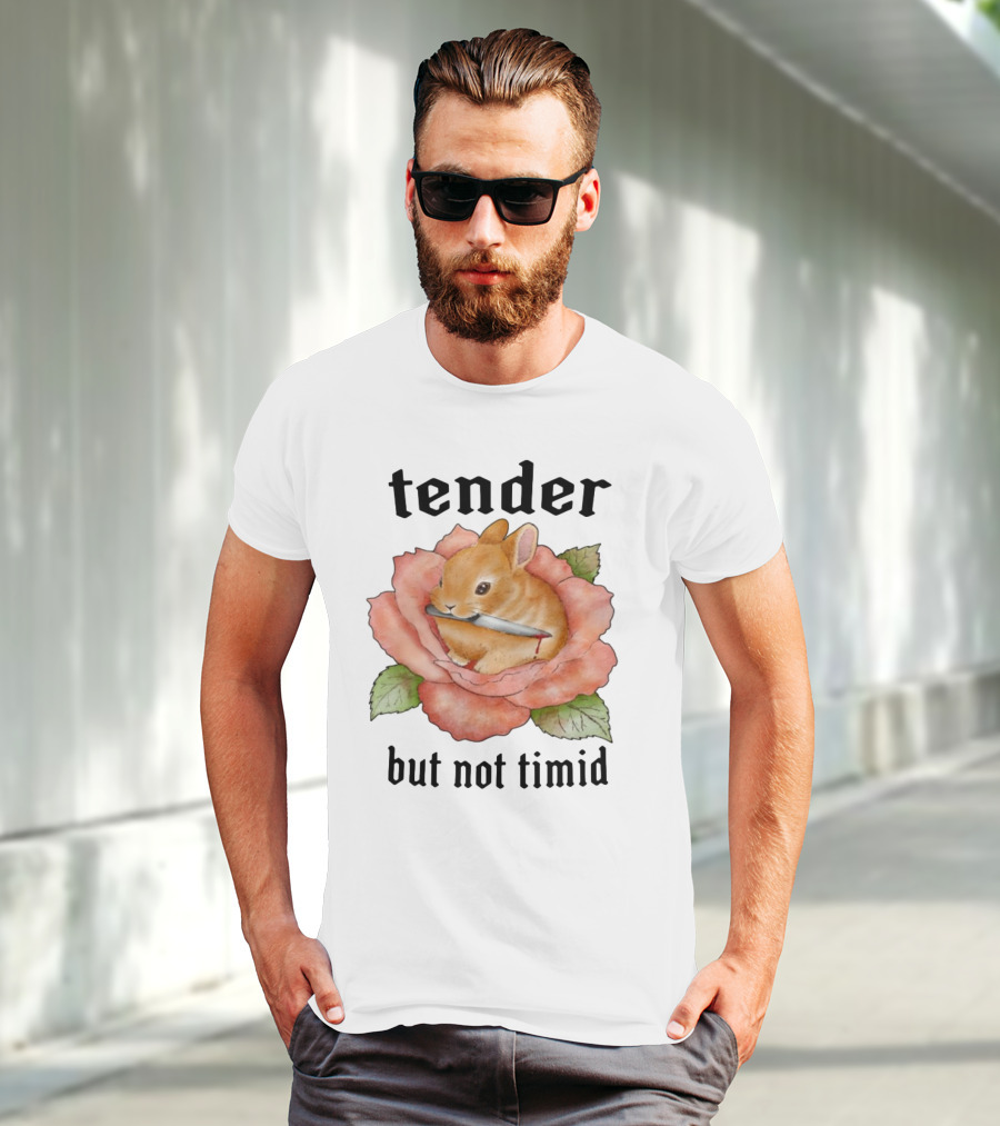 Bunny Tender But Not Timid Cute Rabbit With Knife In Rose T-Shirt