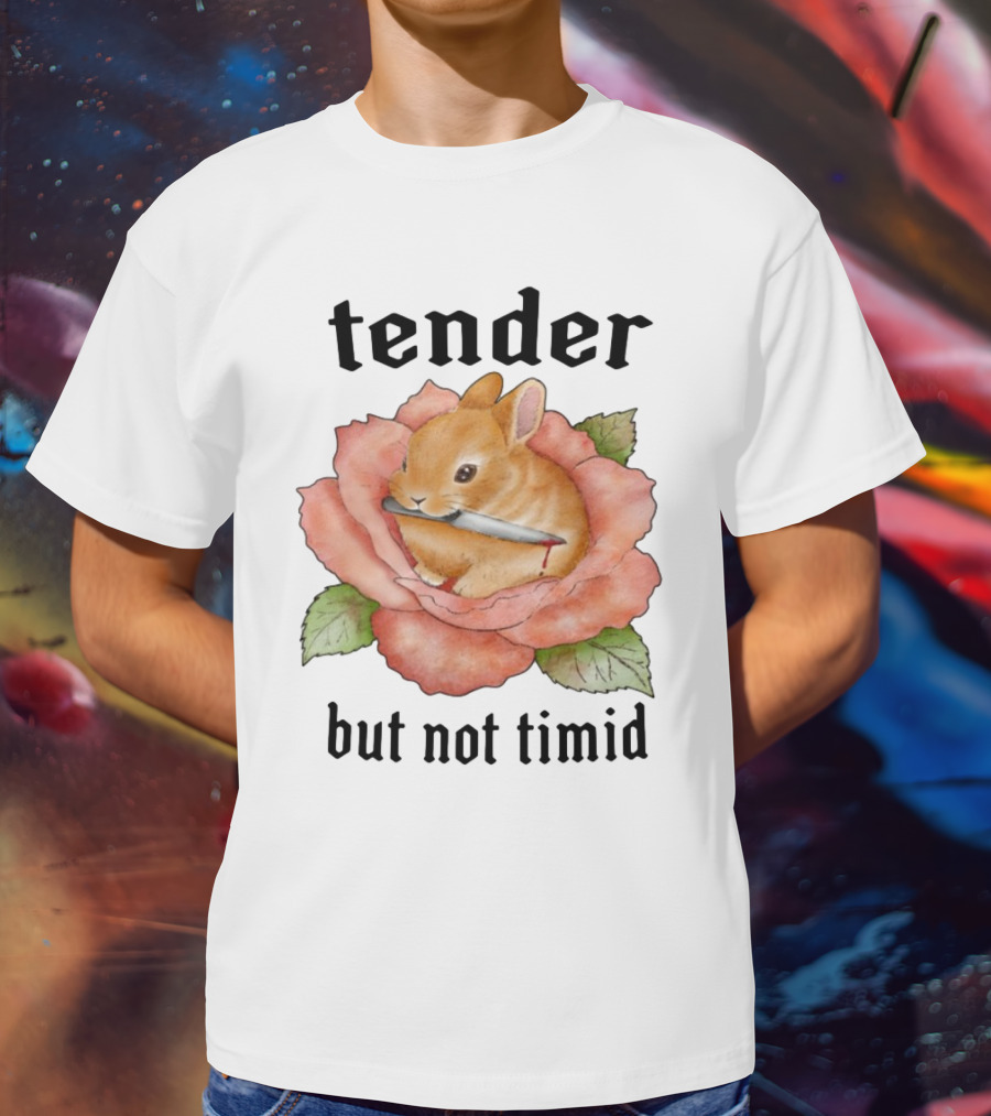 Bunny Tender But Not Timid Cute Rabbit With Knife In Rose T-Shirt