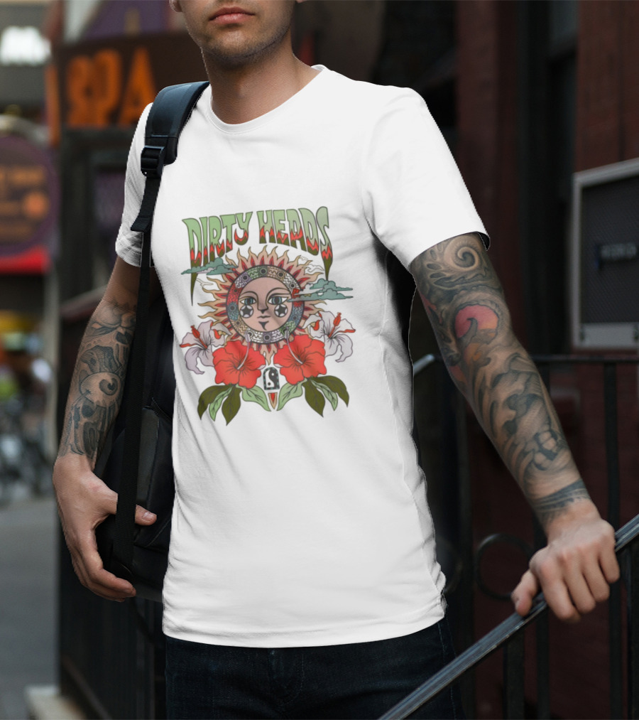 Dirty Heads Cali Sun Orange Sunflower And Hibiscus Design T-Shirt