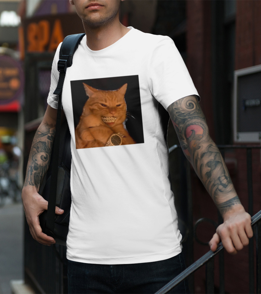 Cat Morgan Freebands Iced Out Gangsta Cat With Diamond Grill And Bling T-Shirt
