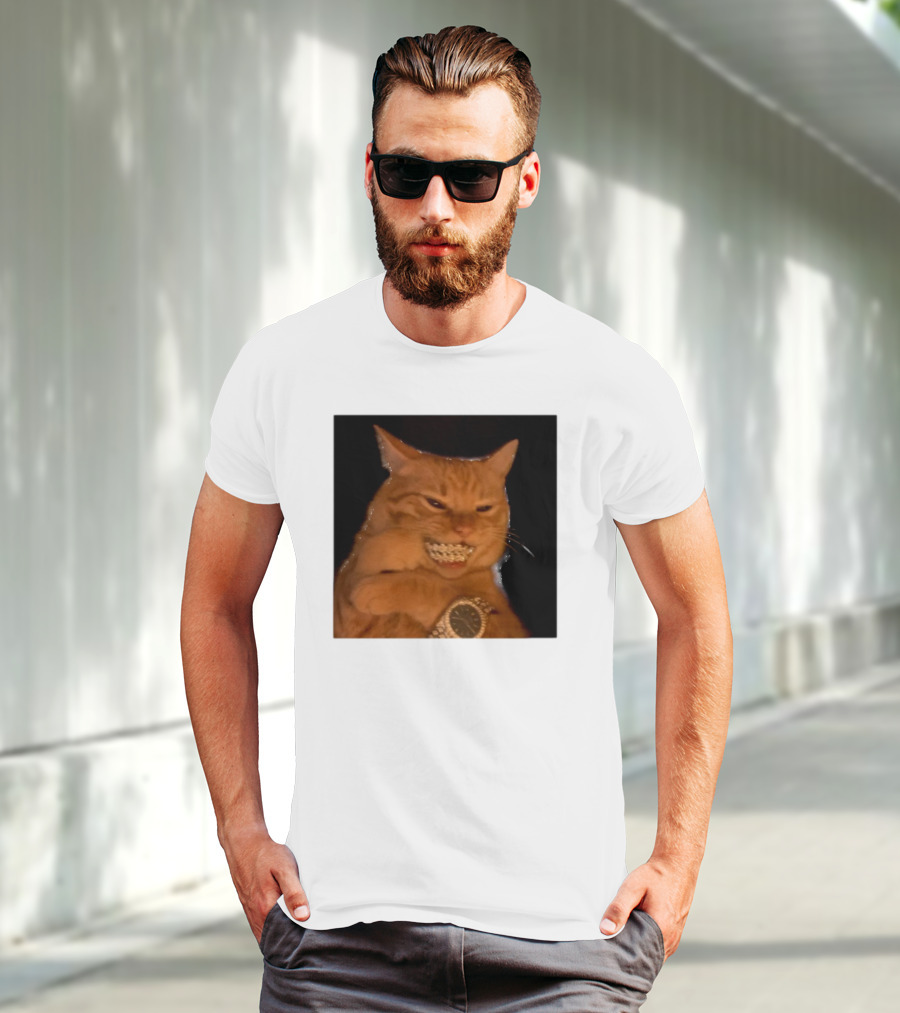 Cat Morgan Freebands Iced Out Gangsta Cat With Diamond Grill And Bling T-Shirt
