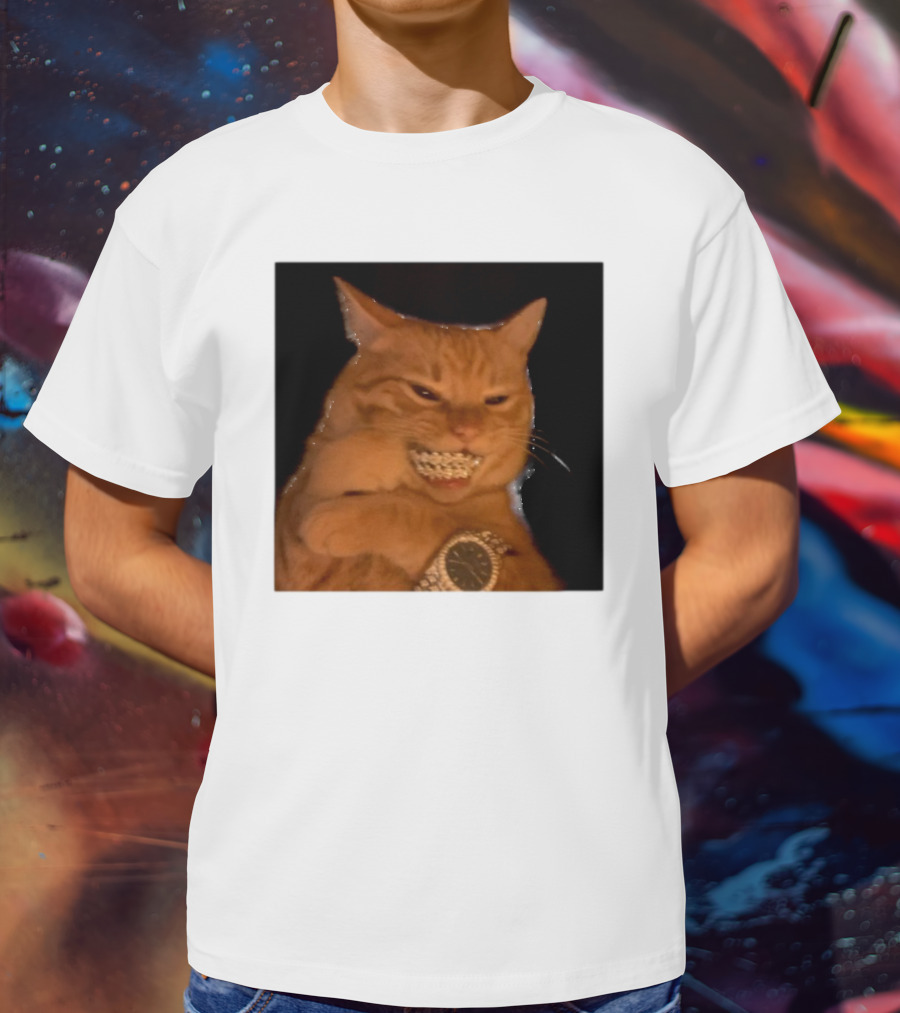 Cat Morgan Freebands Iced Out Gangsta Cat With Diamond Grill And Bling T-Shirt