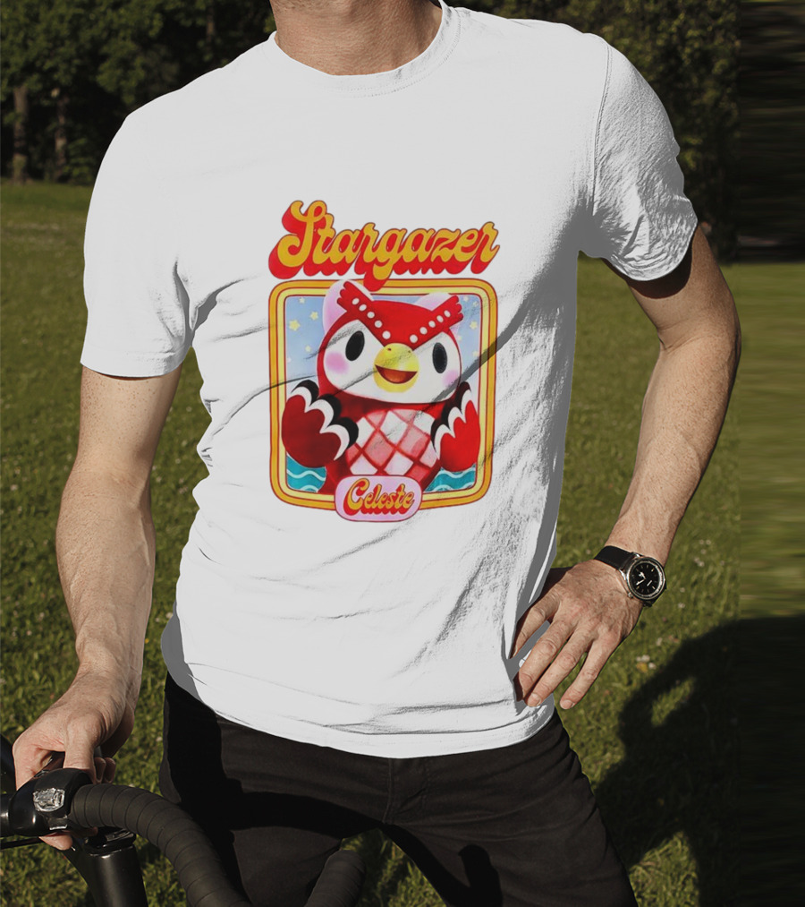 Stargazer Celeste Owl Character With Stars And Ocean Scene T-Shirt