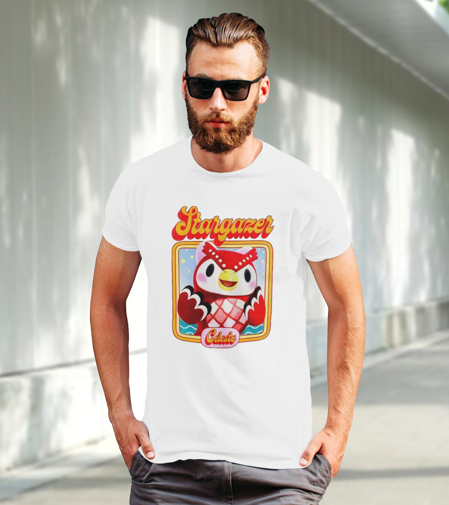 Stargazer Celeste Owl Character With Stars And Ocean Scene T-Shirt
