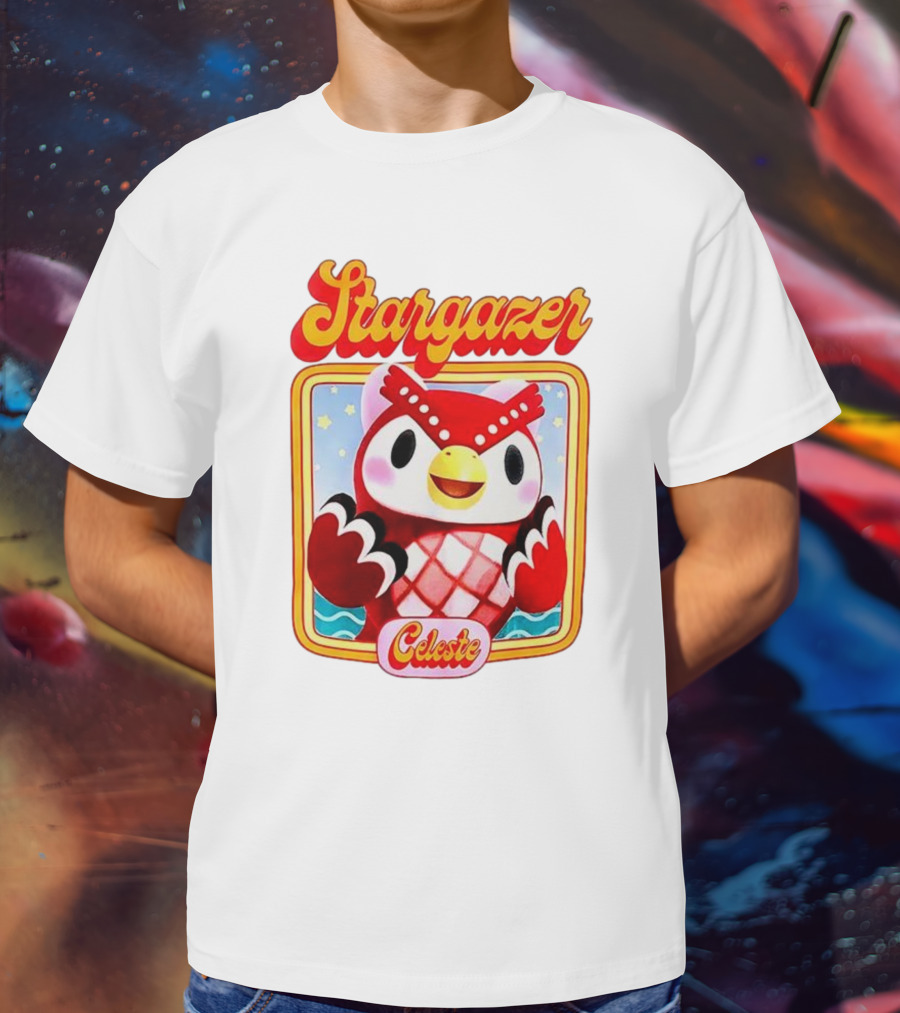 Stargazer Celeste Owl Character With Stars And Ocean Scene T-Shirt