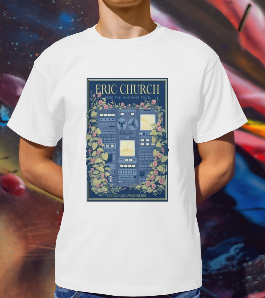 Eric Church Free The Machine Tour 2025 Marcus King Band Little Caesars Arena Detroit T-Shirt