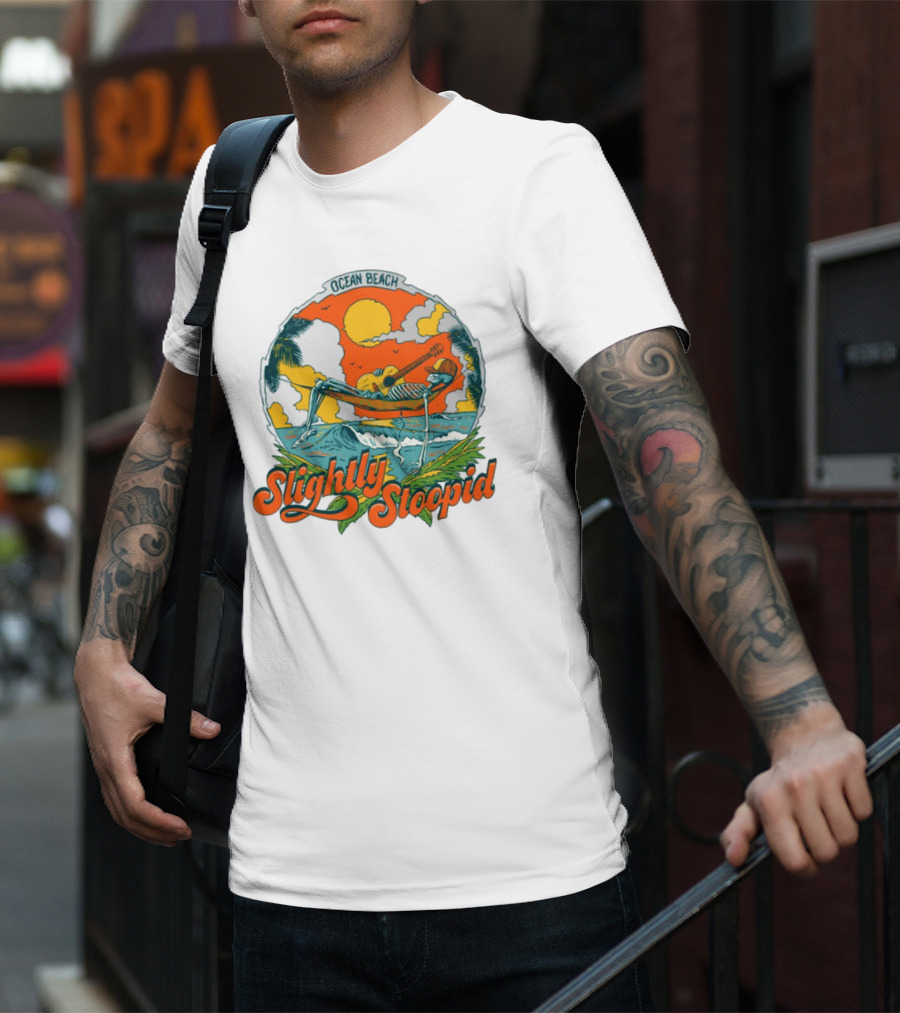 Slightly Stoopid Ocean Beach Skeleton Hammock Sun Guitar T-Shirt