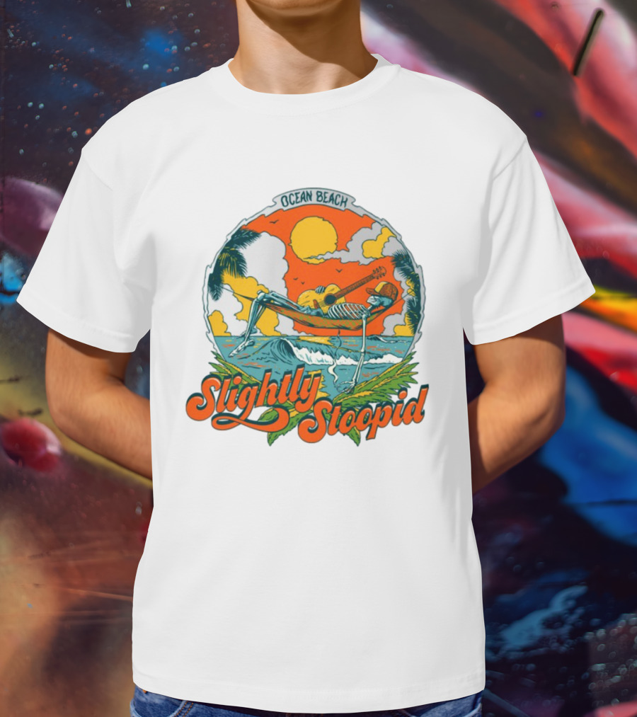 Slightly Stoopid Ocean Beach Skeleton Hammock Sun Guitar T-Shirt