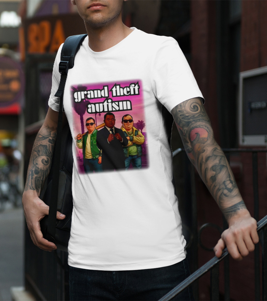 Grand Theft Autism Characters In Iconic Urban Setting T-Shirt
