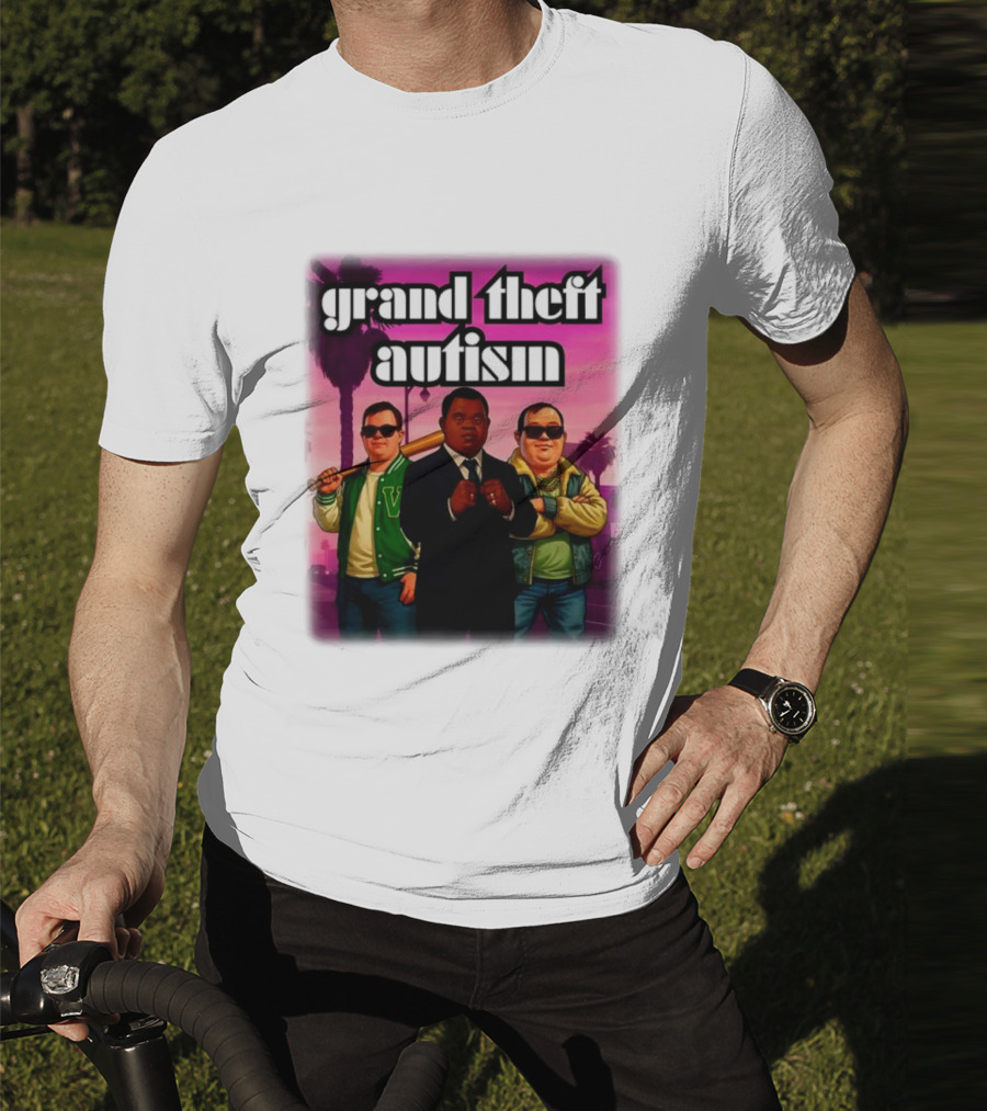 Grand Theft Autism Characters In Iconic Urban Setting T-Shirt