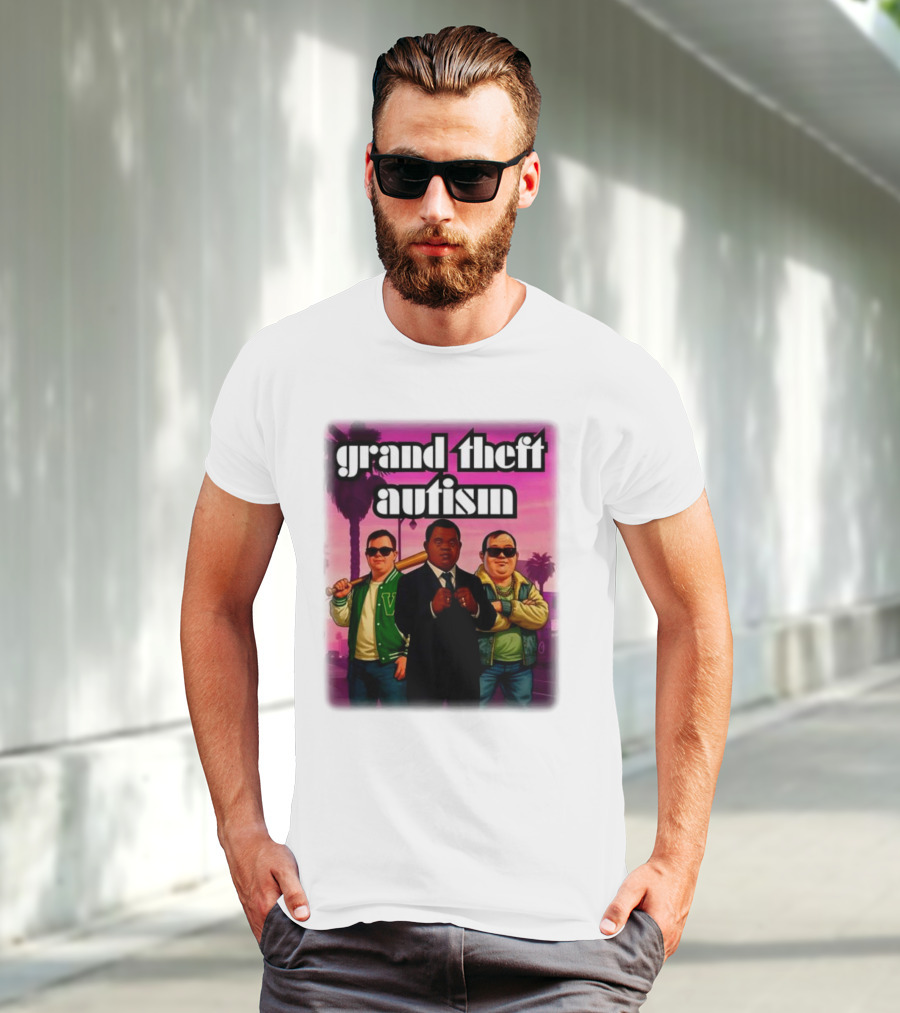 Grand Theft Autism Characters In Iconic Urban Setting T-Shirt