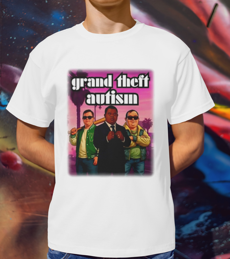Grand Theft Autism Characters In Iconic Urban Setting T-Shirt