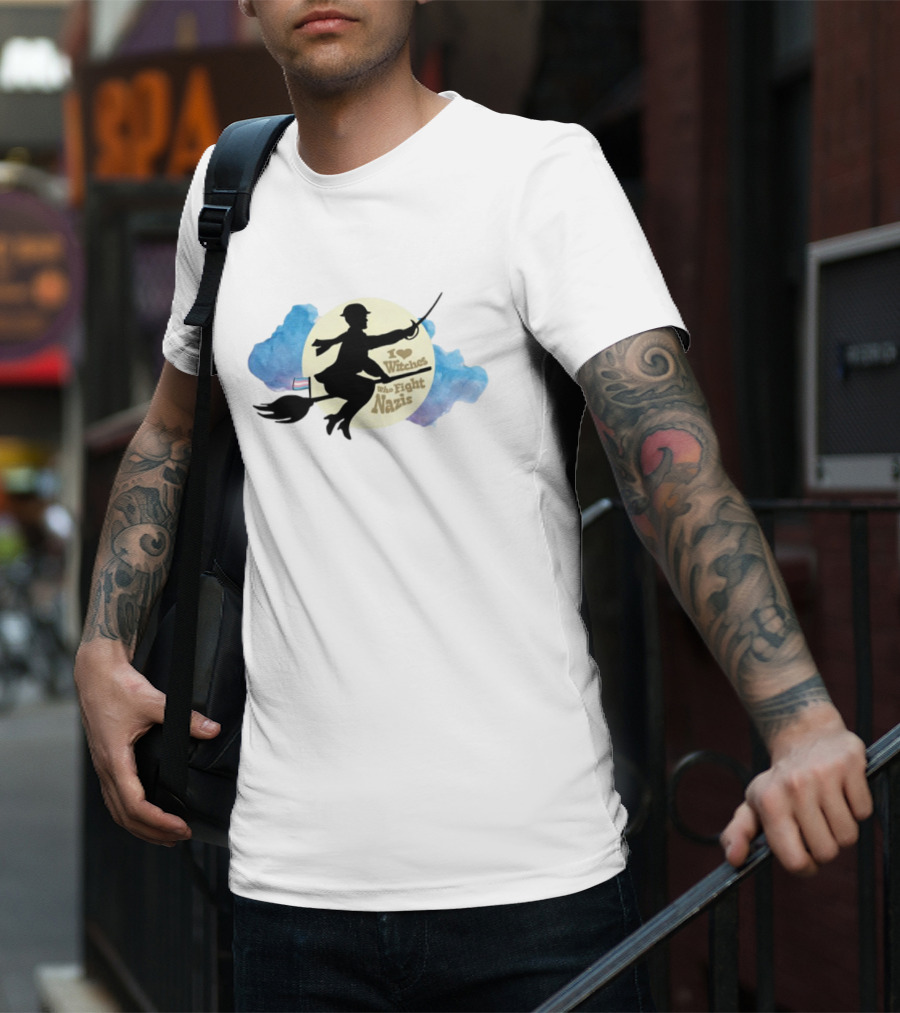 I Heart Witches Who Fight Nazis Riding Broomstick LGBTQ Support T-Shirt